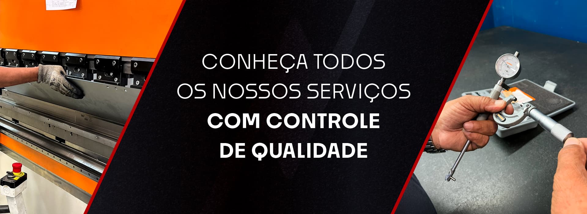 Linha de produção da ADOM Metalúrgica com equipamentos modernos para corte, dobra e acabamento de metais.